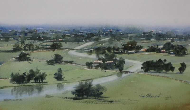 landscape, valley, tywy, wales, dinefwr, river, llandeilo, carmarthenshire, wales, uk, original watercolor painting, oberst